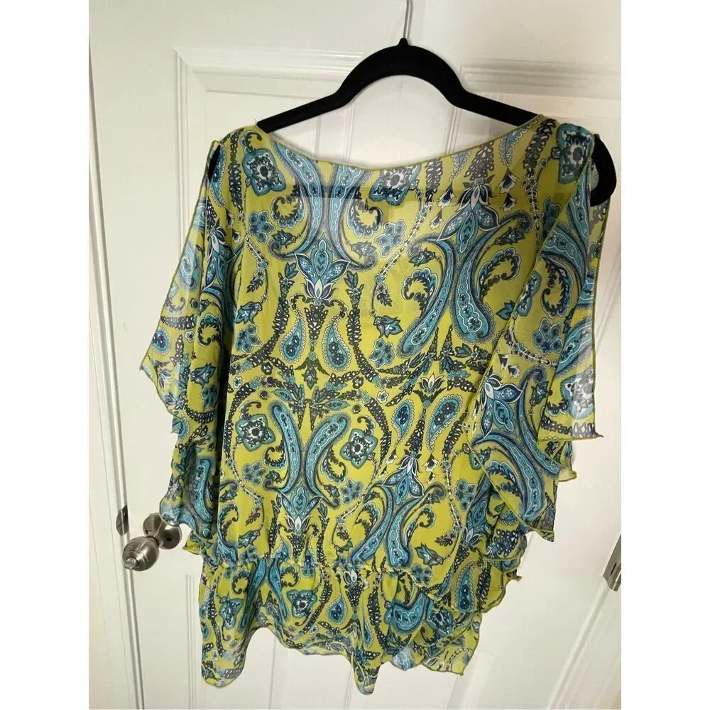 Apt 9 women’s handkerchief blouse with cami blue and green size 2X cold shoulder - Picture 2 of 7